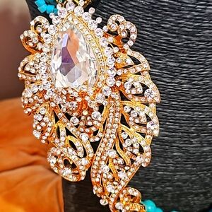 Vintage 1990s turquoise necklace with huge crystal pendant